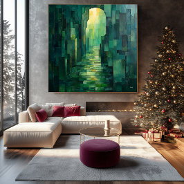 Monokromatiskt Grön Abstrakt Väg med valvöppning Canvastryck