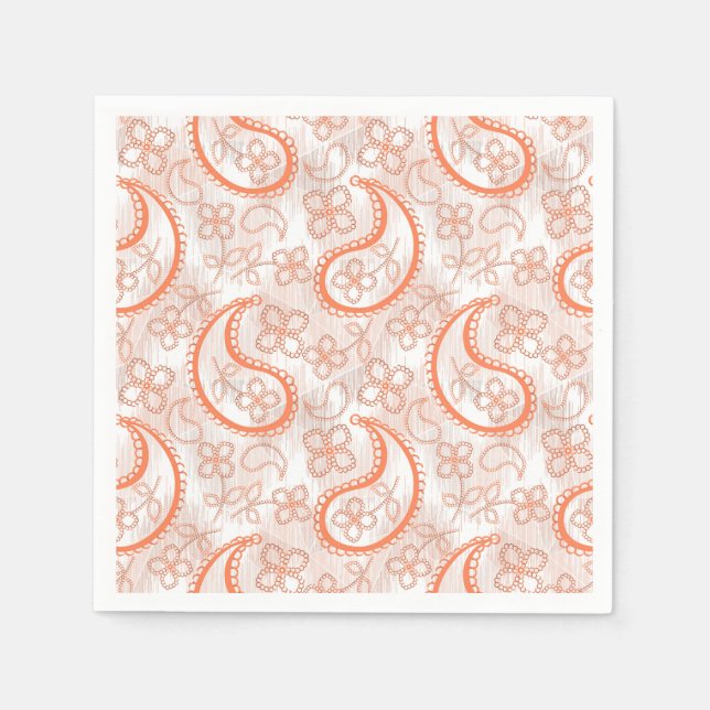 Monokrombeige vit orange paisley mönster. pappersservett (Framsidan)