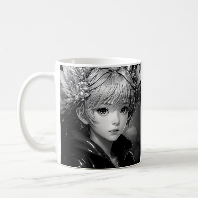 Monokrome Anime Girl Kaffemugg (Vänster)