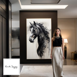 Monokrome Black Horse | Färgning av stor väggkonst Canvastryck