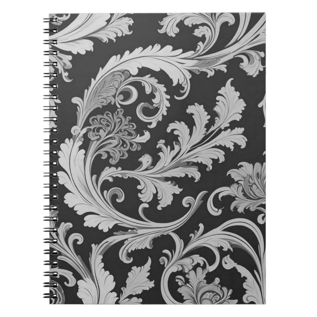 Monokrome Fleur Antique Mönster Anteckningsbok (Framsidan)