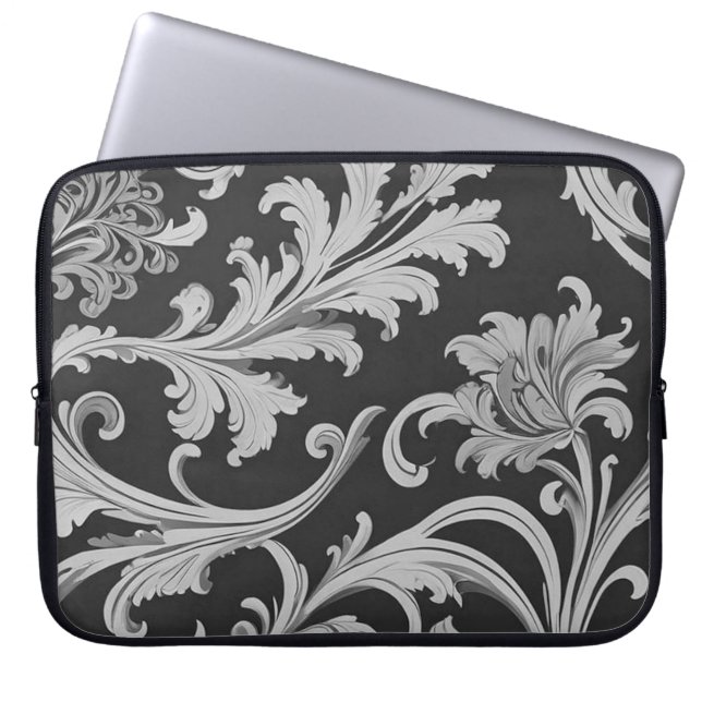 Monokrome Fleur Antique Mönster Laptop Fodral (Framsidan)