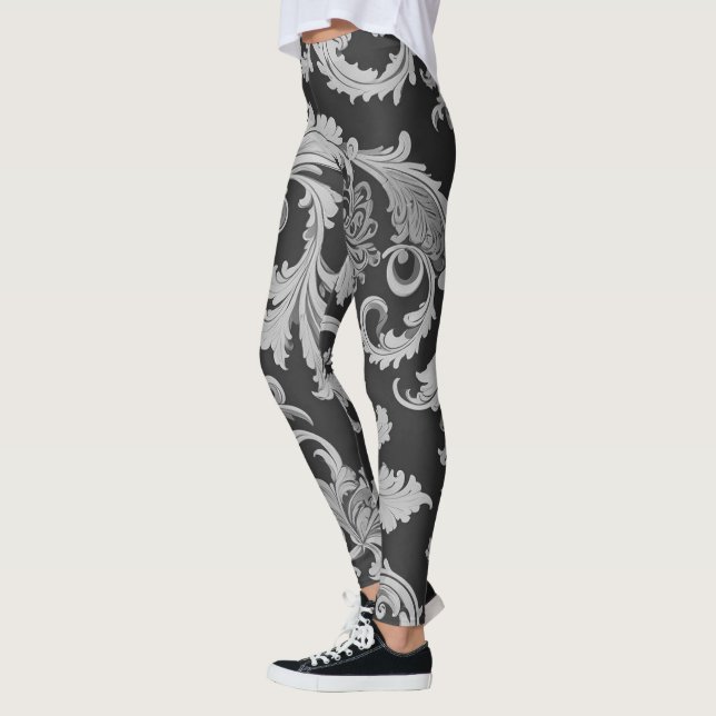 Monokrome Fleur Antique Mönster Leggings (Vänster)