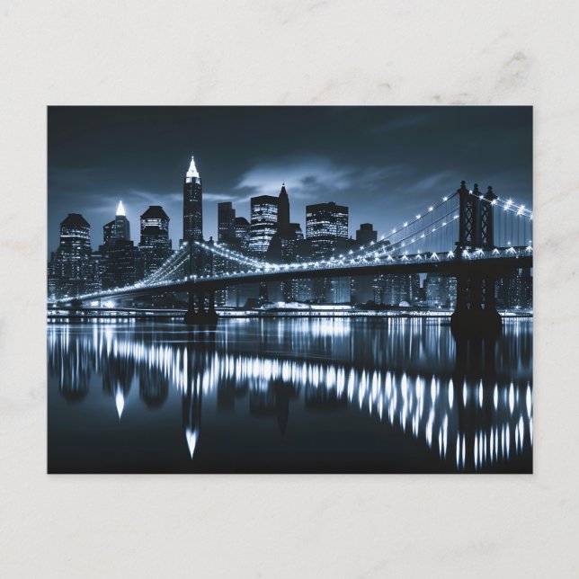 Monokrome New York Skyline Nightscape Helg Vykort (Framsida)