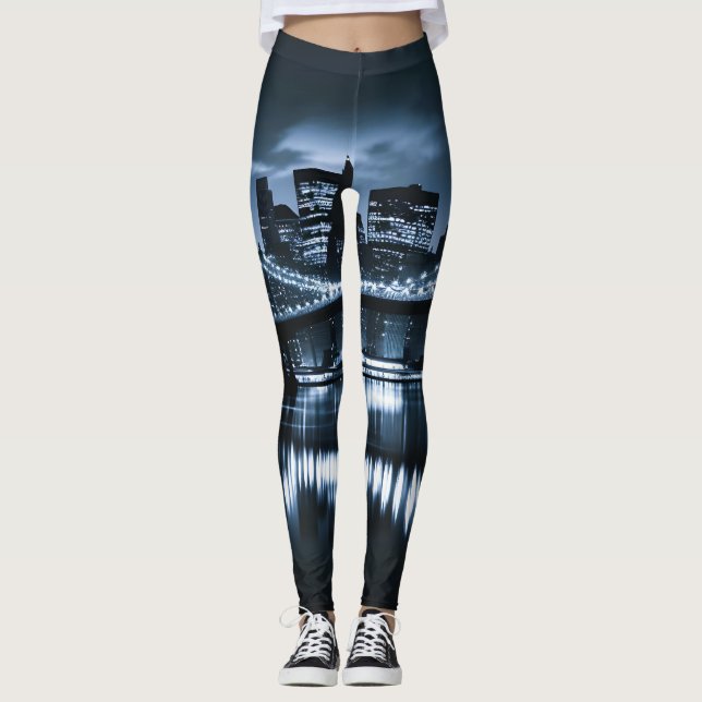 Monokrome New York Skyline Nightscape Leggings (Framsida)