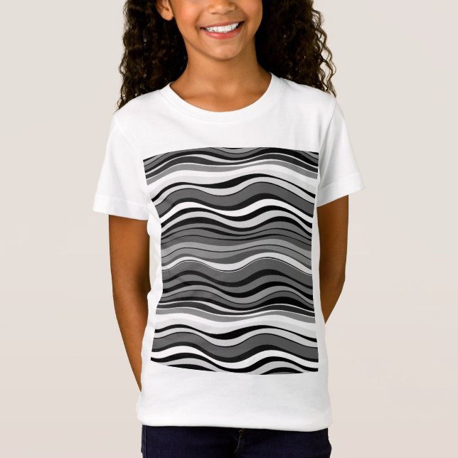 Monokrome Ripples Mönster T Shirt (Framsida)