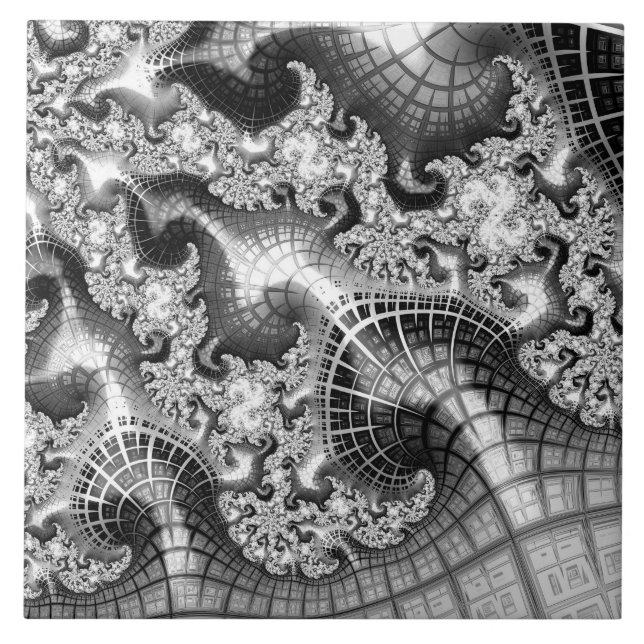 Monokrome Silver Torn Fractal Abstrakt Art Kakelplatta (Framsidan)