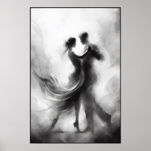 Monokrome Tango Embrace i Rörelse Poster