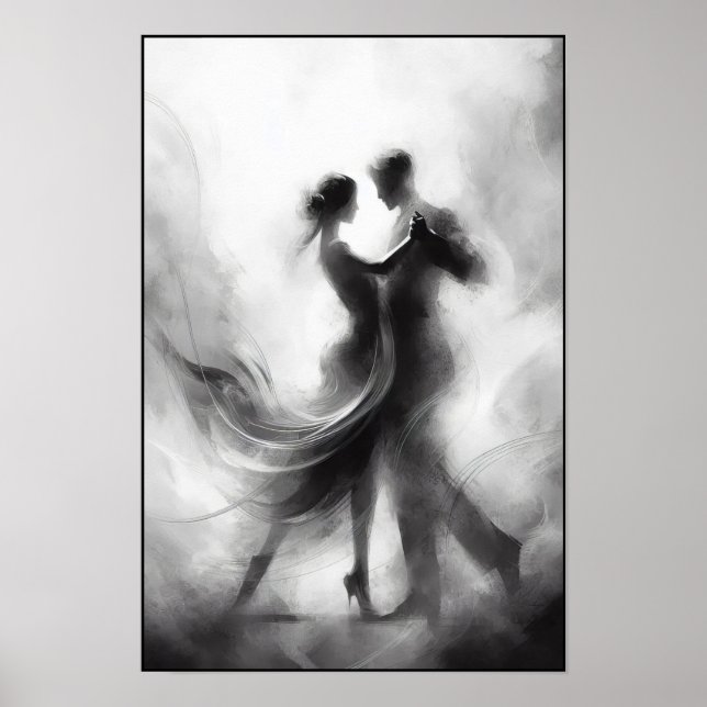 Monokrome Tango Embrace i Rörelse Poster (Framsidan)
