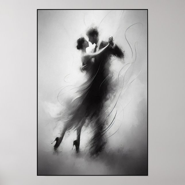 Monokrome Tango Embrace i Rörelse Poster (Framsidan)
