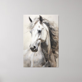 Monokrome White Horse | Färgning av stor väggkonst Canvastryck