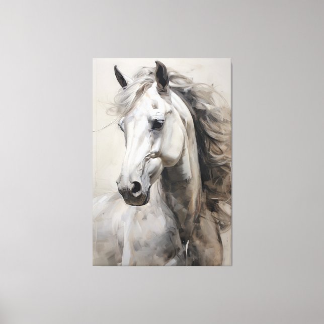 Monokrome White Horse | Färgning av stor väggkonst Canvastryck (Framsida)