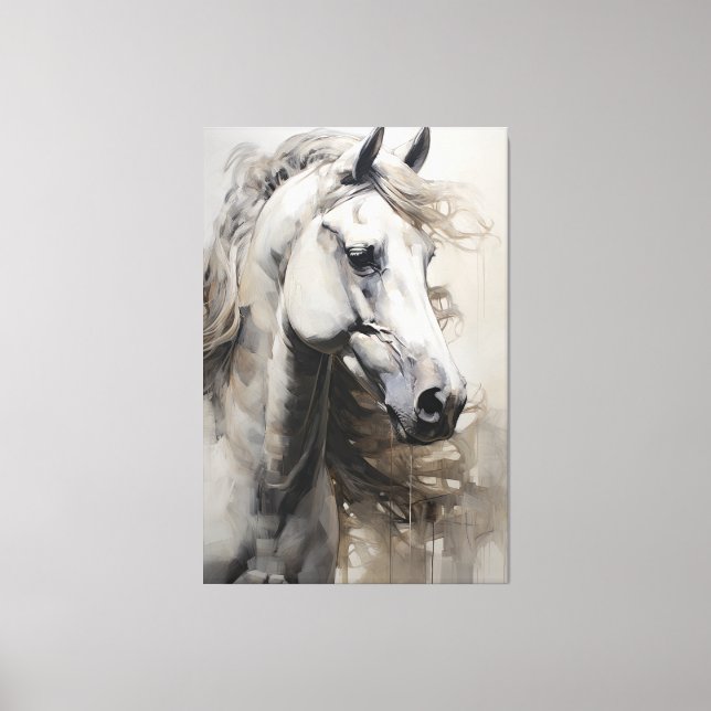 Monokrome White Horse | Färgning av stor väggkonst Canvastryck (Framsida)