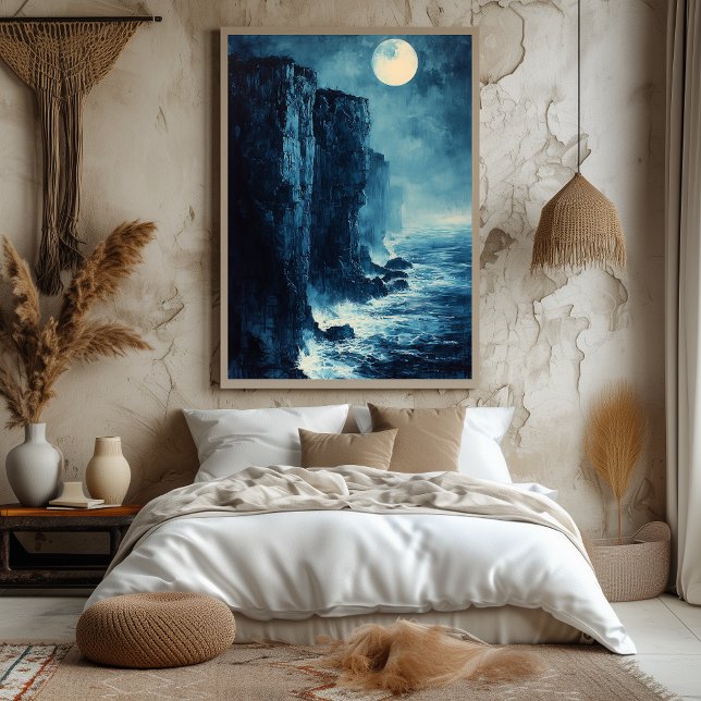 Monokromska havsklippor i svartvita blå poster (Skapare uppladdad)