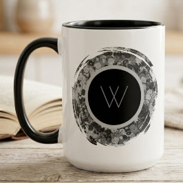 Monokromt Abstrakt Penseldrag Monogram Mugg
