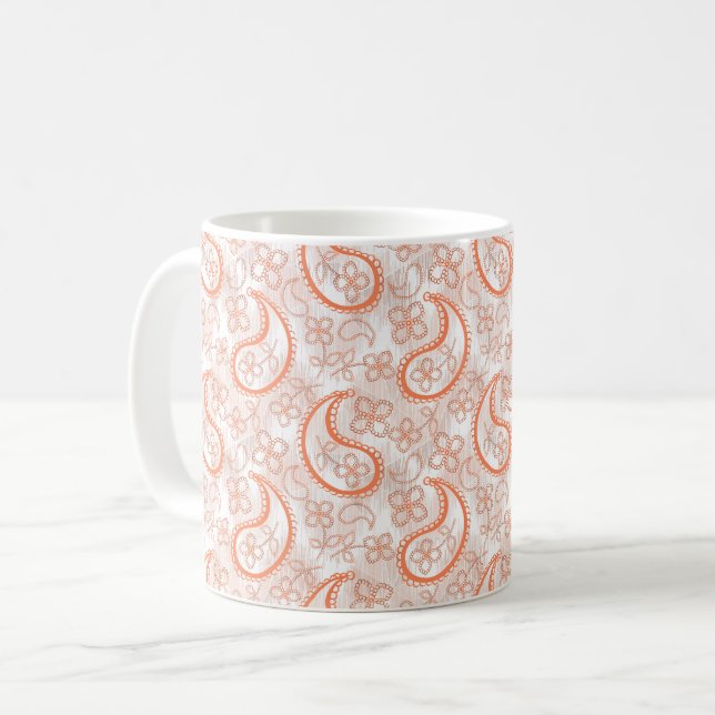 Monokromt beige vitt orange paisley-mönster. kaffemugg (Framsida vänster)