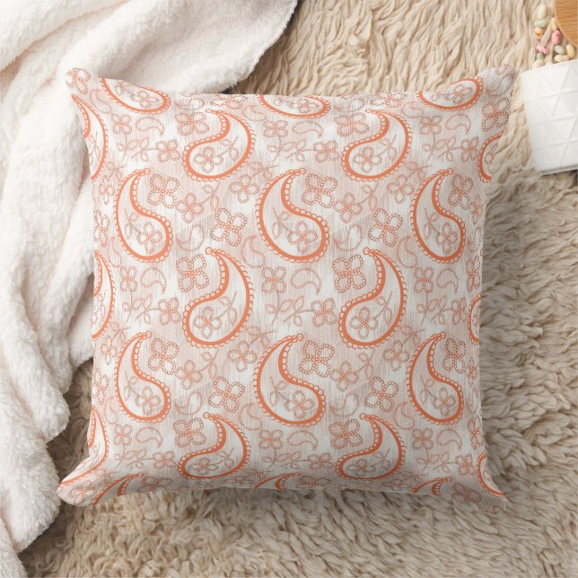 Monokromt beige vitt orange paisley-mönster. kudde (Filt)