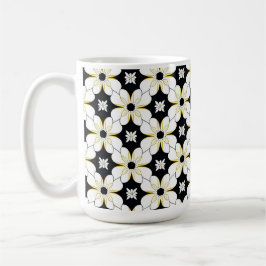 Monokromt blomster Mönster Med Subtila Gula Detalj Kaffemugg