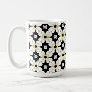 Monokromt blomster Mönster Med Subtila Gula Detalj Kaffemugg