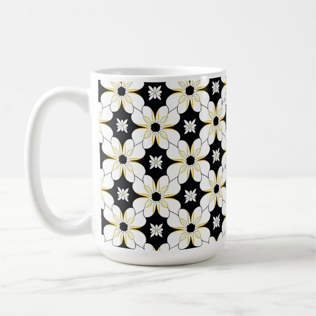 Monokromt blomster Mönster Med Subtila Gula Detalj Kaffemugg (Vänster)