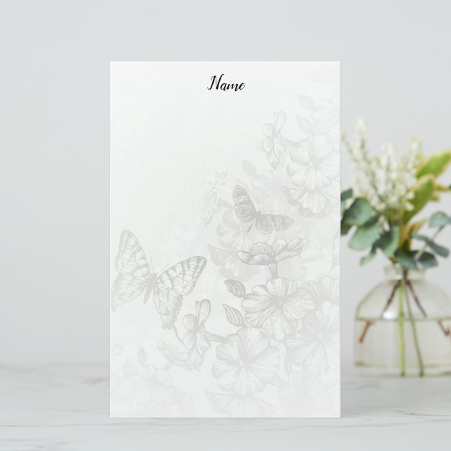 Monokromt Butterflies Stationery Brevpapper (Skapare uppladdad)