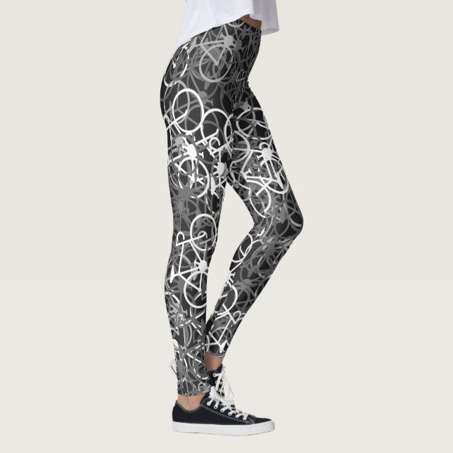 Monokromt cykelmönster - cyklist damasker leggings (Höger)