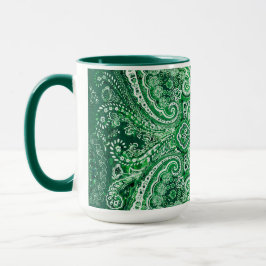 Monokromt grönt Paisley-motiv Mugg