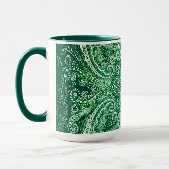 Monokromt grönt Paisley-motiv Mugg (Vänster)