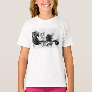 Monokromt illustration av en katetekatedral i Notr T Shirt