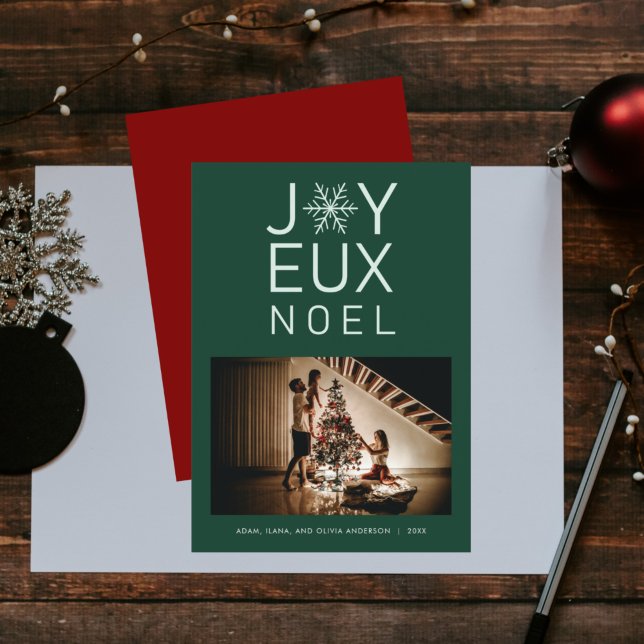 Monokromt Joyeux Noel Modern Helgdag Card för grön Inbjudningar (Skapare uppladdad)