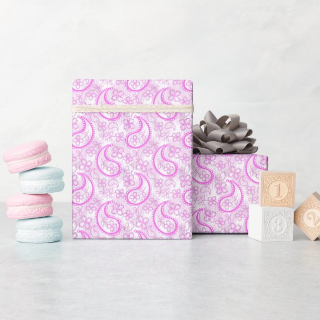 Monokromt lila rosa vitt paisley-mönster. presentpapper (Baby Shower)