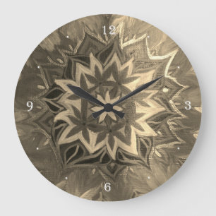 Monokromt Mandala Round-väggklocka (stor) Stor Klocka
