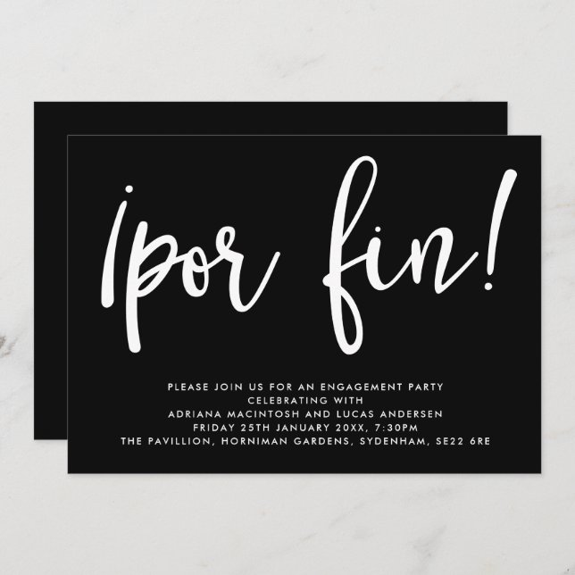 Monokromt, Por Fin! Förlovningsfest Inbjudningar (Fram/baksida)