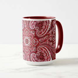 Monokromt röd-plommon Paisley-motiv Mugg