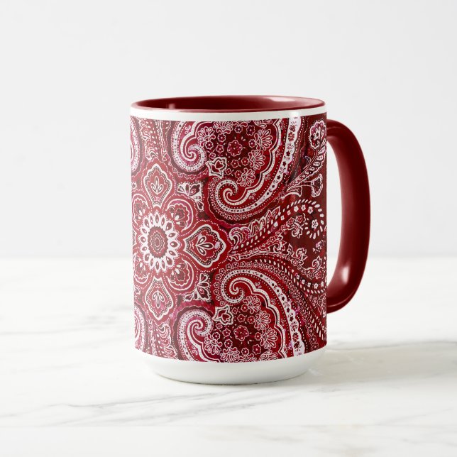 Monokromt röd-plommon Paisley-motiv Mugg (Framsida höger)