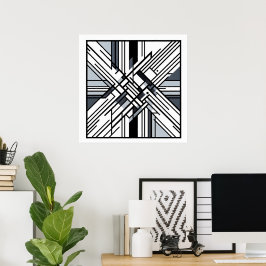 Monokromt rutnät X - Geometric Line Art för Abstra Poster