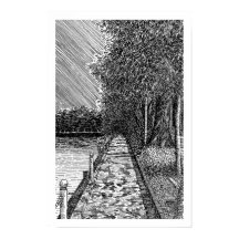 Monokromt Sceniskt Sjöpromenad Linje Art Print