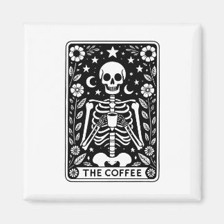 Monokromt Skeleton-Tarot-kort för kaffe | Magnet