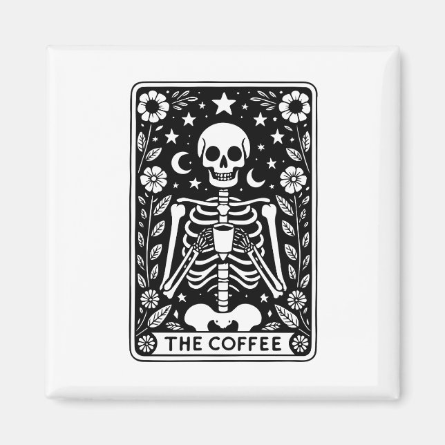 Monokromt Skeleton-Tarot-kort för kaffe | Magnet (Framsidan)