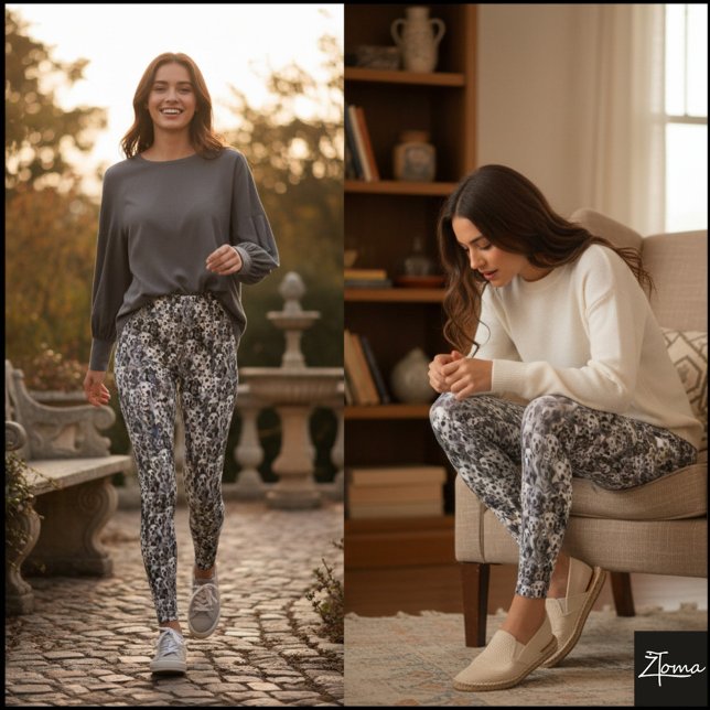 Monokromt Trångt Hundansikte Ras Mönster Leggings (Skapare uppladdad)