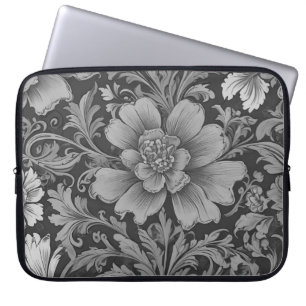 Monokromt vintage blommönster  laptop fodral