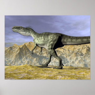 Monolophosaurus dinosaur i öknen - 3D-rendering Poster