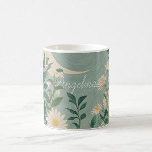Monontända blommor: Pastel Floral och Crescent Moo Kaffemugg
