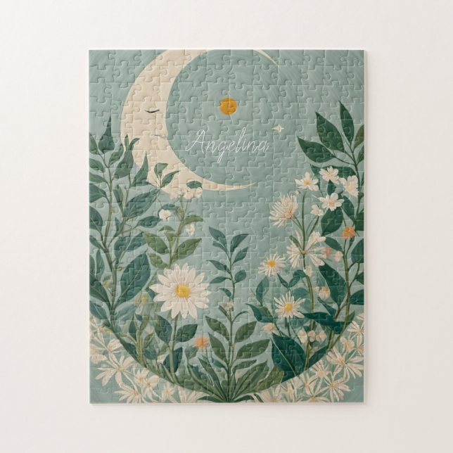 Monontända blommor: Pastel Floral och Crescent Moo Pussel (Vertikal)