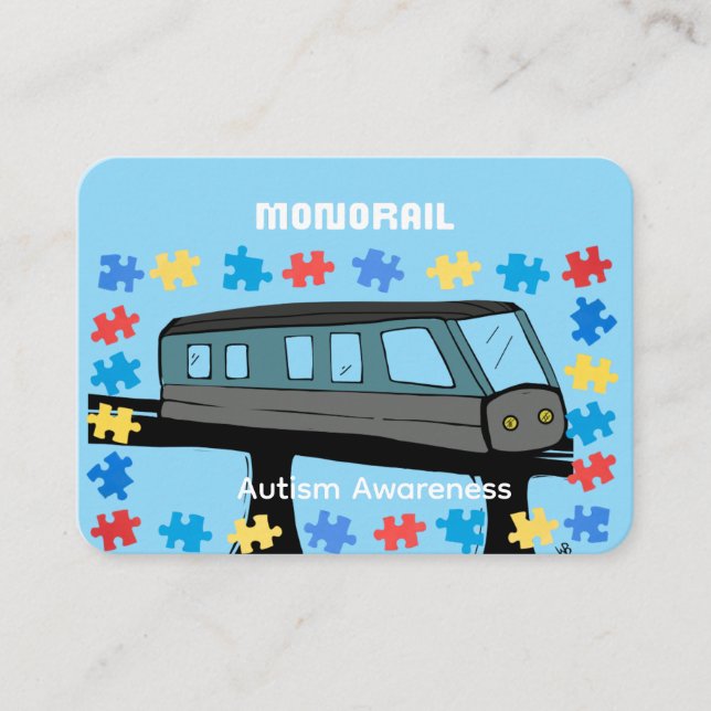 Monorail train car coaster autism puzzle  visitkort (Framsida)
