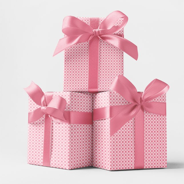Monotone Rosa Small Gingham Check Presentpapper (Monotone Pink Small Gingham Check Wrapping Paper)