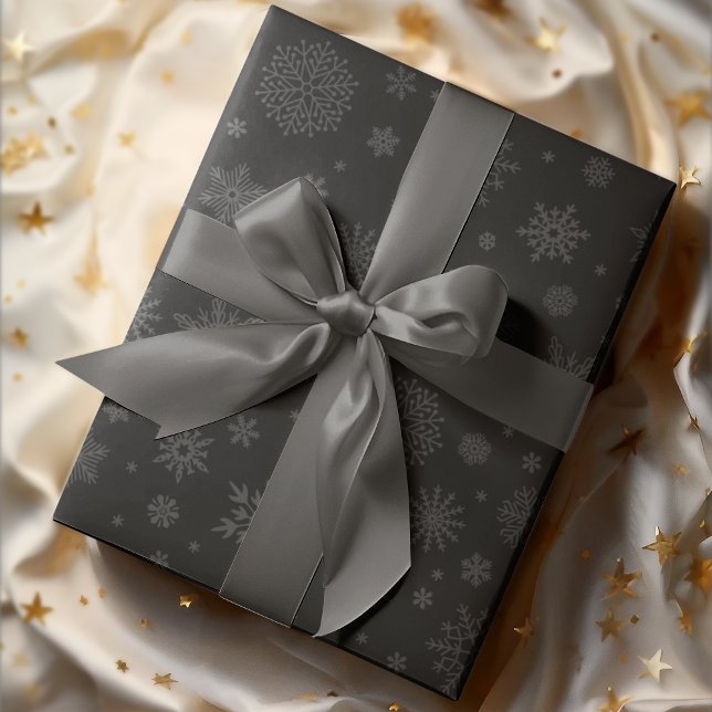 Monotone Winter Snowflake Charcol Presentpapper (Skapare uppladdad)