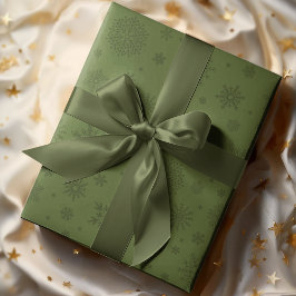 Monotone Winter Snowflake Oliv grönt Presentpapper