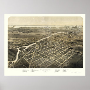 Monroe, MI Panoramic Karta - 1866 Poster