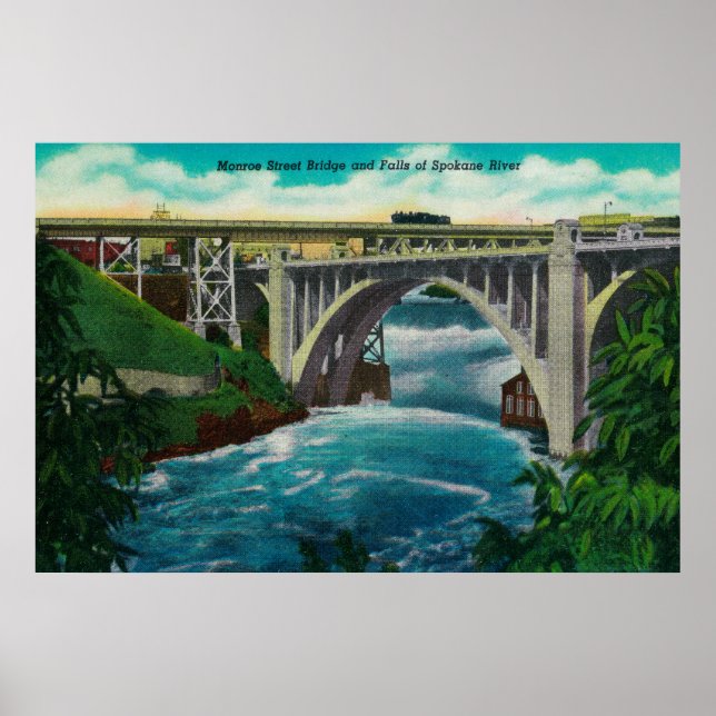 Monroe Street Bridge och Falls på Spokane River Poster (Framsidan)